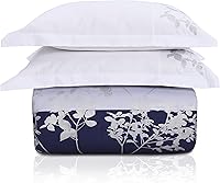 Vista 2 de Superior Juego de funda nórdica 100% algodón, juego de edredón suave de 3 piezas, incluye 1 funda de edredón con cierre de botón, 2 fundas de Azul