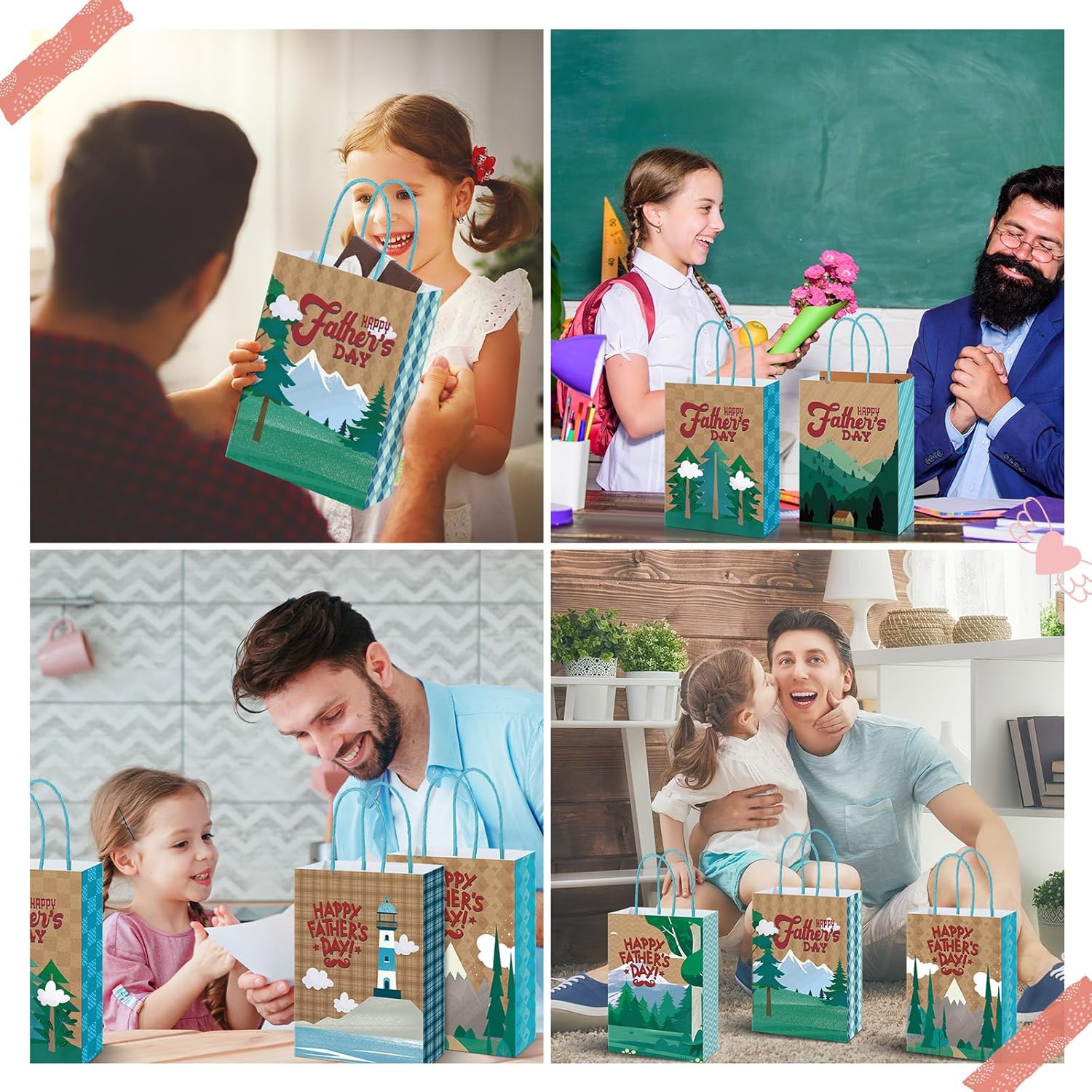 Skyygemm 30 Pcs Paper Gift Bags with Handle, Paper Wrapping Treat Bags for Exchange Gift Party Supplies 7.9 x 5.9 x 3.5 Inch(Father)