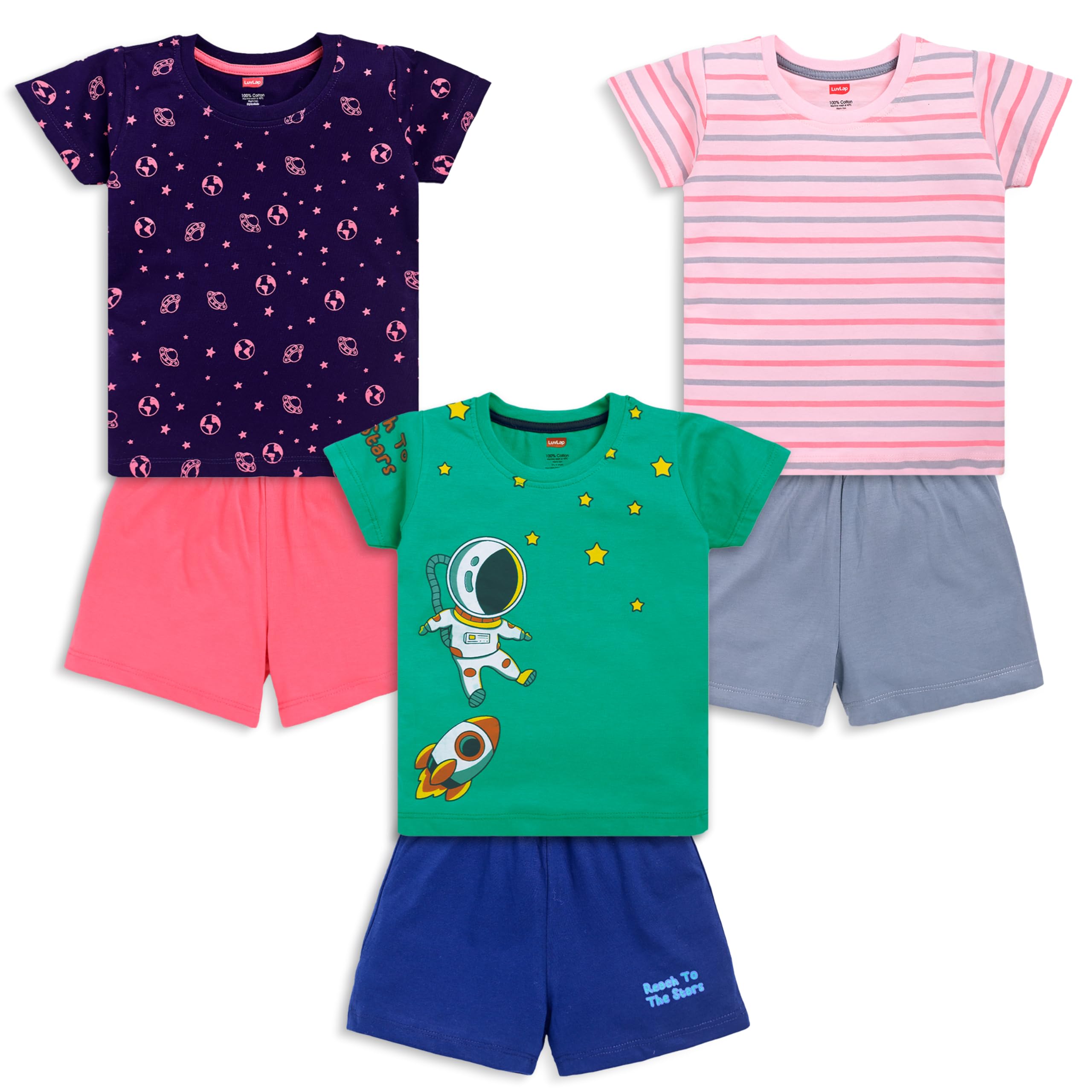 Baby Boys Regular Fit 100% Cotton Half Sleeves Boys T-Shirts and & Shorts Set Pack of 3-image-0