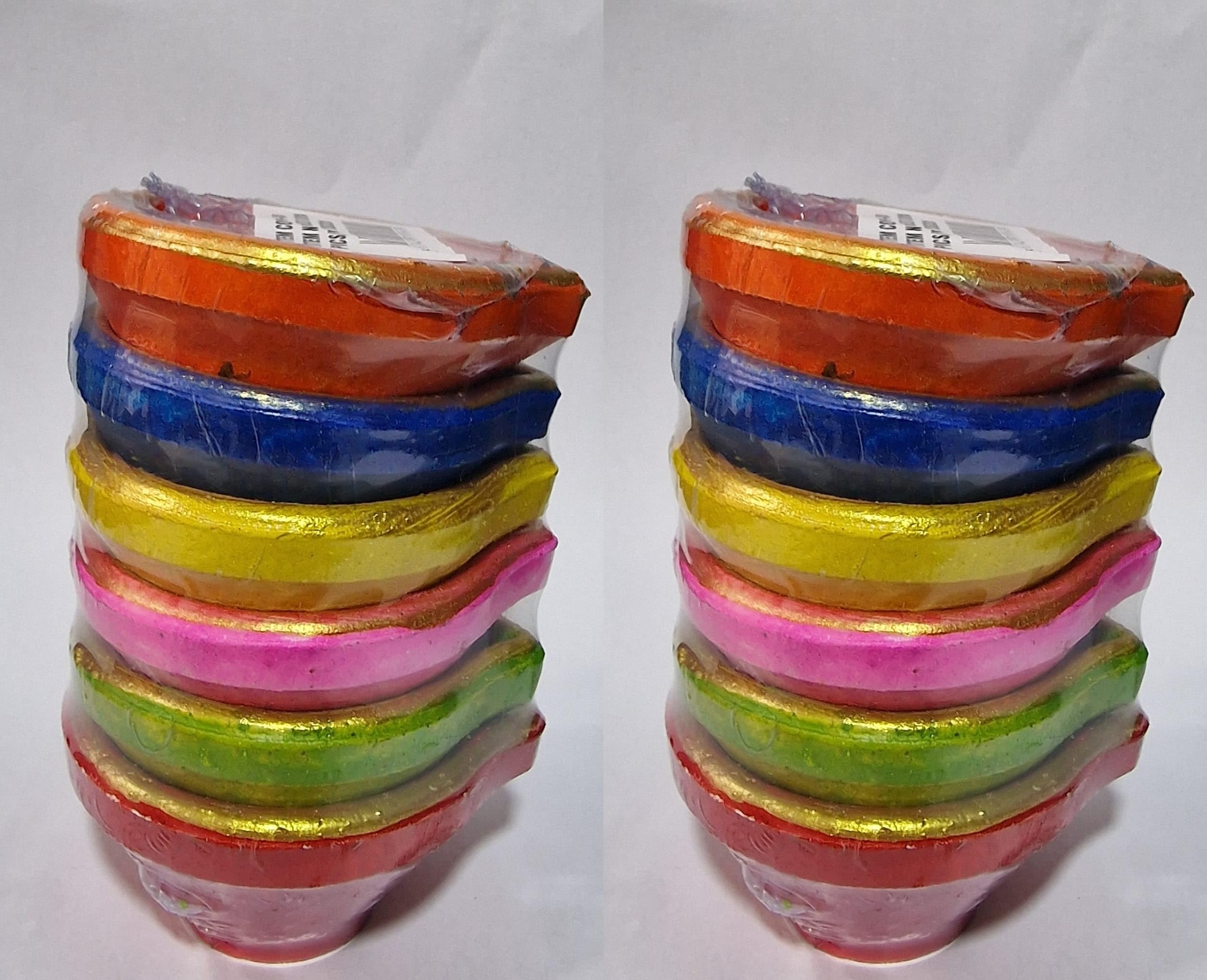 Traditional Decorative Colorful Diya (Set of 6) – Handcrafted Clay Lamps for Puja, Festivals, Diwali & Home Decoration (Pack of 2)