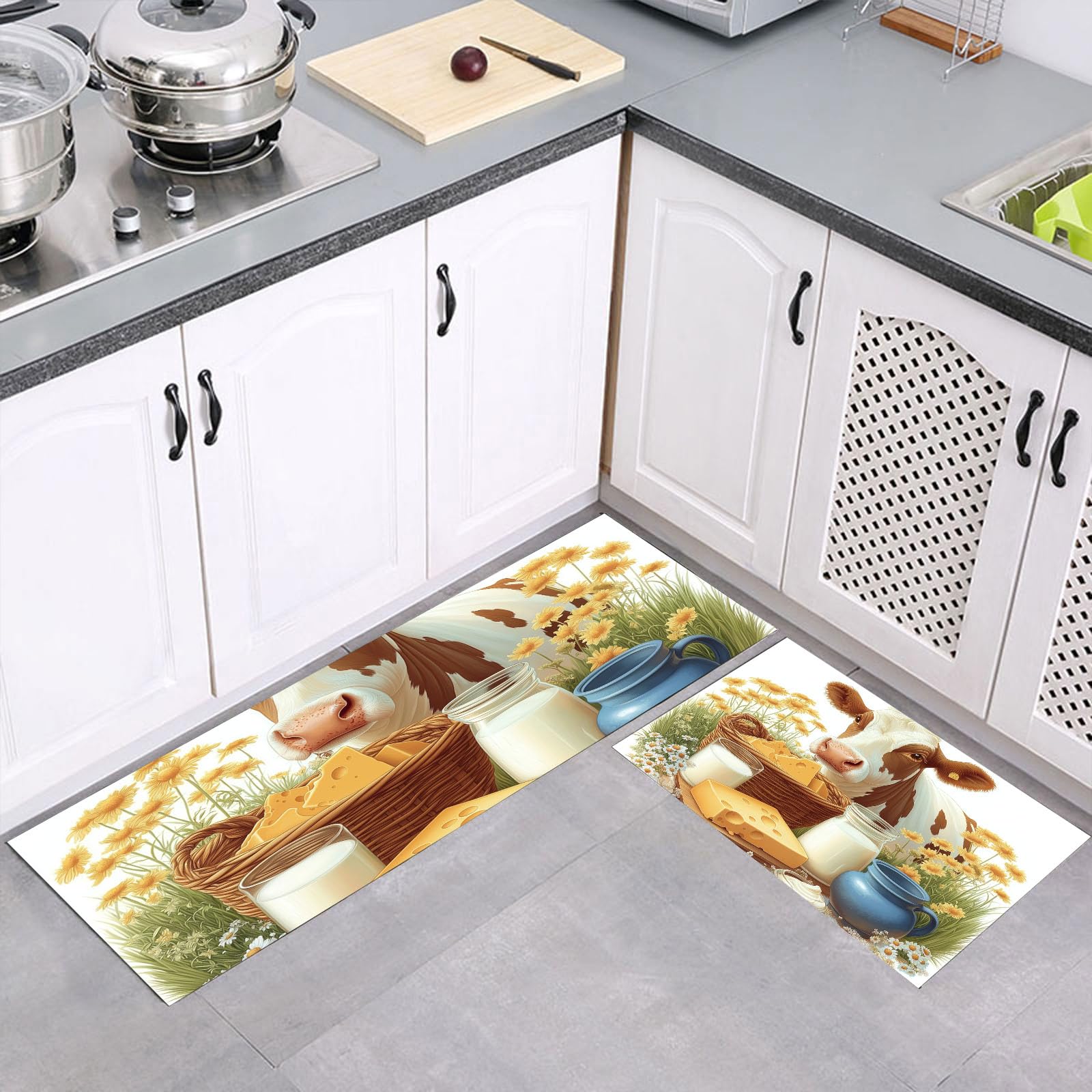 Juego de 2 alfombras de cocina lavables, antifatiga y decorativas para suelo de salón y comedor