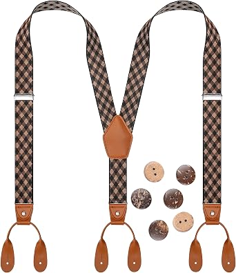 Suspenders for Men Button End Adjustable Y-Back Elastic 47 Inches