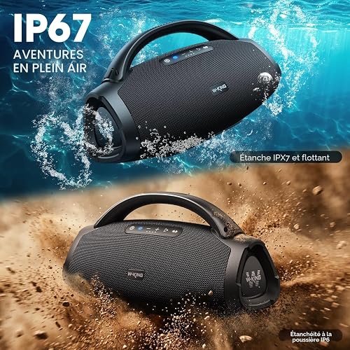 W-KING Loud Bluetooth Speaker Large Big Boombox, IP67 Waterproof Portable Wireless Outdoor Speakers,200W RMS/5 Drives/3 Way/7.5" Subwoofer/Custom APP, Massive Bass/Fast Charge/30H/OTG/Guitar-in/TF/AUX - 4