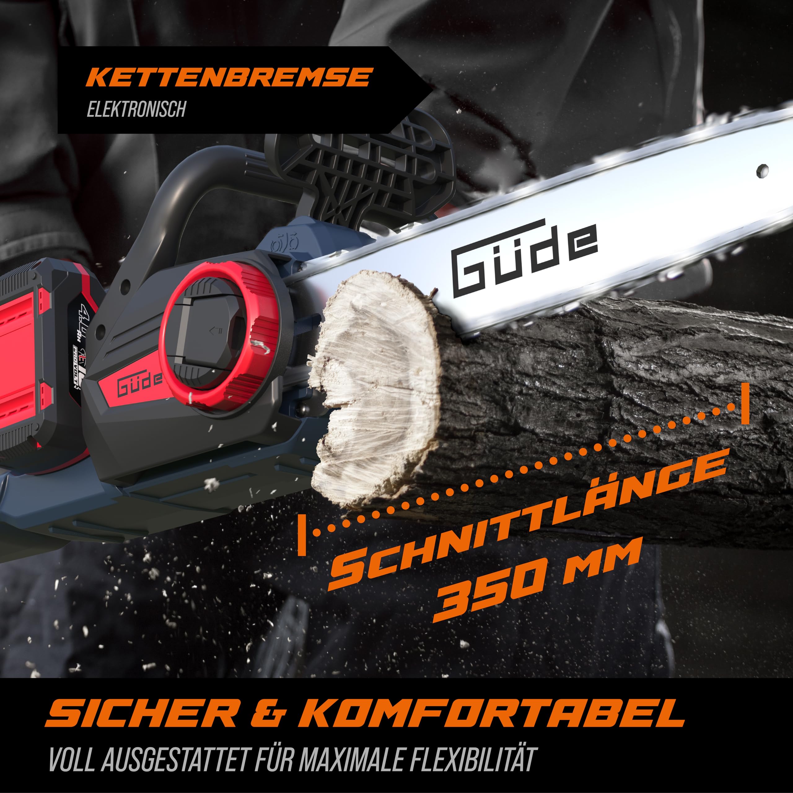 Güde KS 36.2-0 Tronçonneuse sans fil Li-Ion 36 V Moteur Brushless Longueur de coupe 35 cm Vitesse de chaîne max. 14 m/s Système de serrage rapide de la chaîne Lubrification sans batteries ni chargeur