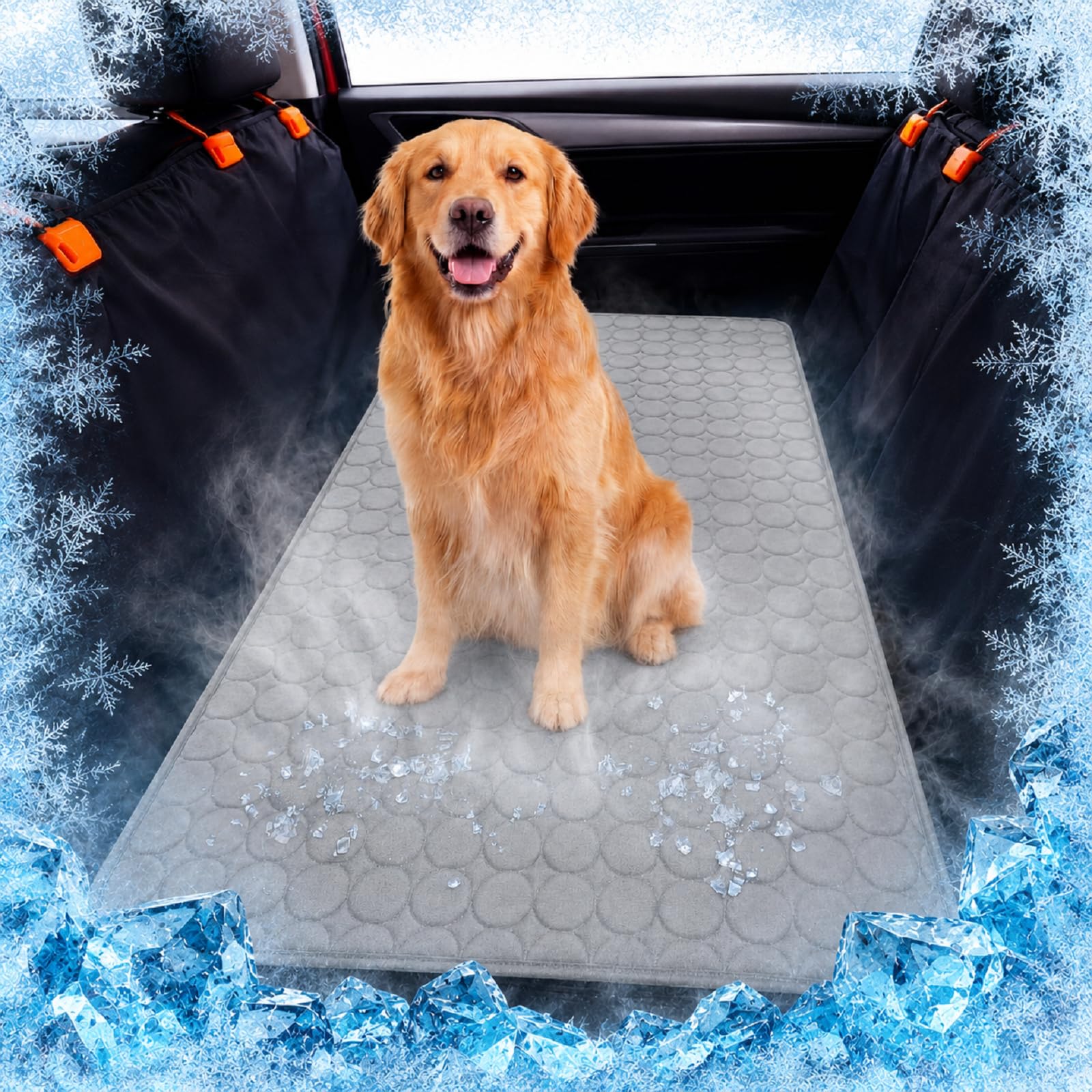 Hahafelt Dog Cooling Mat for Car Backseat, 54"x25", Slim Ice Silk, Gray