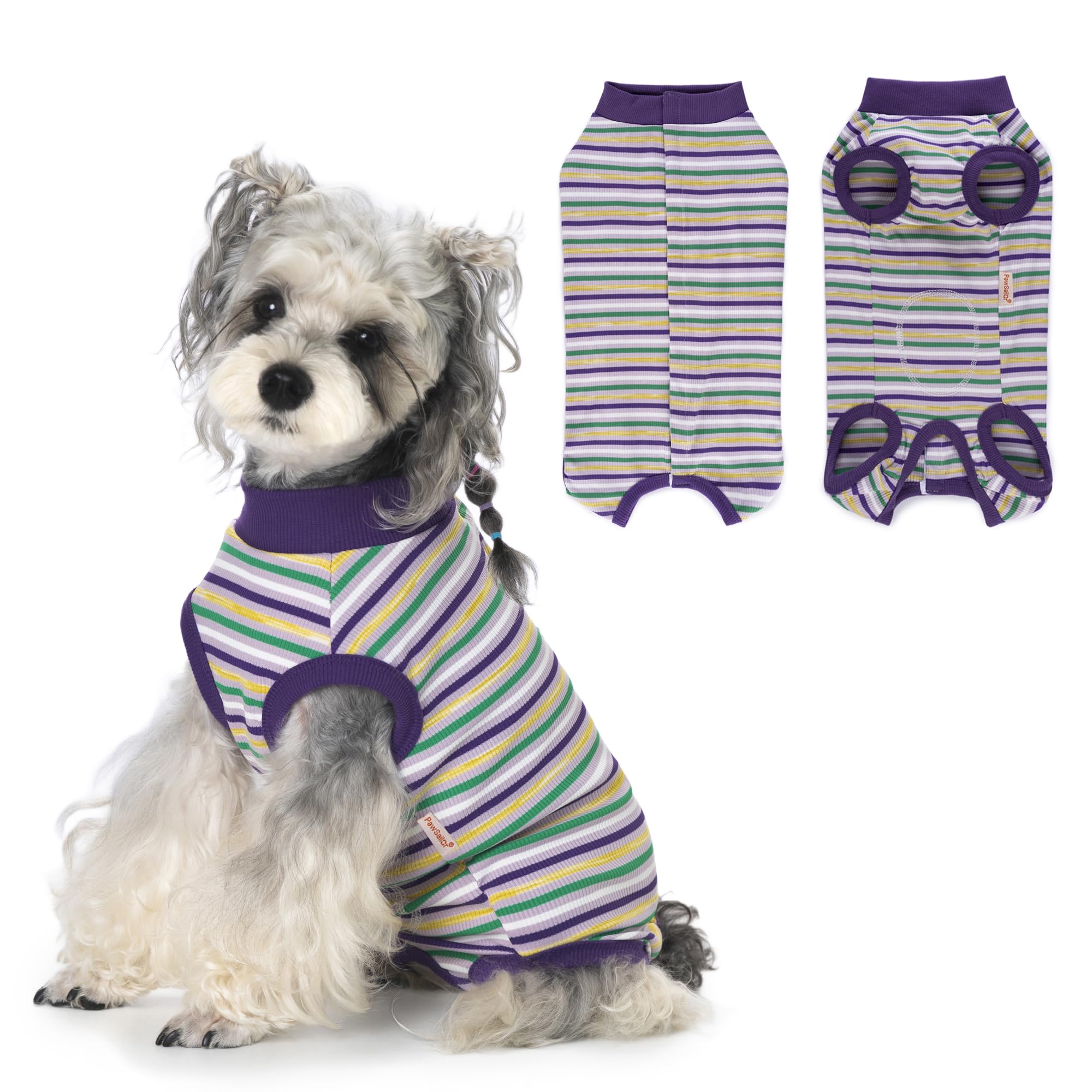 PawSailor Dog Surgery Recovery Suit Female Male Dog Surgical Bodysuit Striped Cotton Puppy Body Suit after Surgery Pet Medical Shirt Puppy Onesie, Wound Protection, Cone Alternative, Purple-Green XL