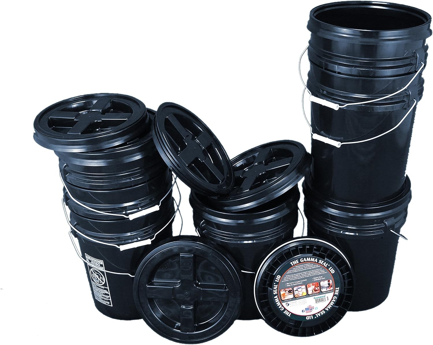 Bucket Kit, Seven Black 5 Gallon Buckets with Black Gamma