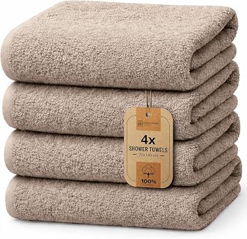 GreenMark 4-Piece Large Towel Set - 100% Cotton, Soft, Absorbent and Durable Bath Towels for Home, Spa, Gym - 27 x 54 in, (Sand)