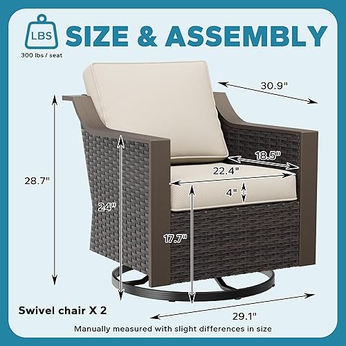 Miniatura 2 de Juego de 2 sillas giratorias de metal para patio, juego de muebles de conversación de mimbre, tapizados y mecedoras deslizantes de 360 grados, ratán