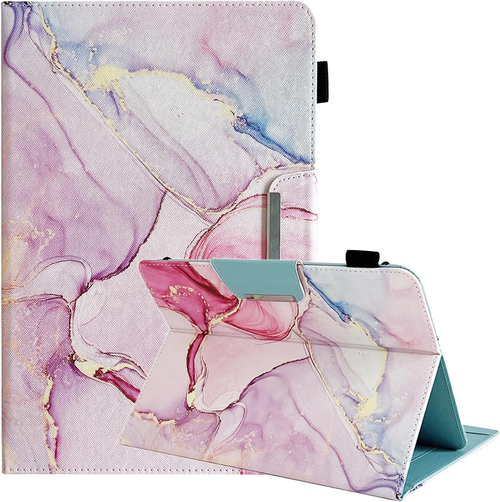 9.5-10.5 inch Tablet Case, Universal Protective Cover Stand Folio Case for 9 10 10.2 Inch Android Touchscreen Tablet, Pink-Gold Marble