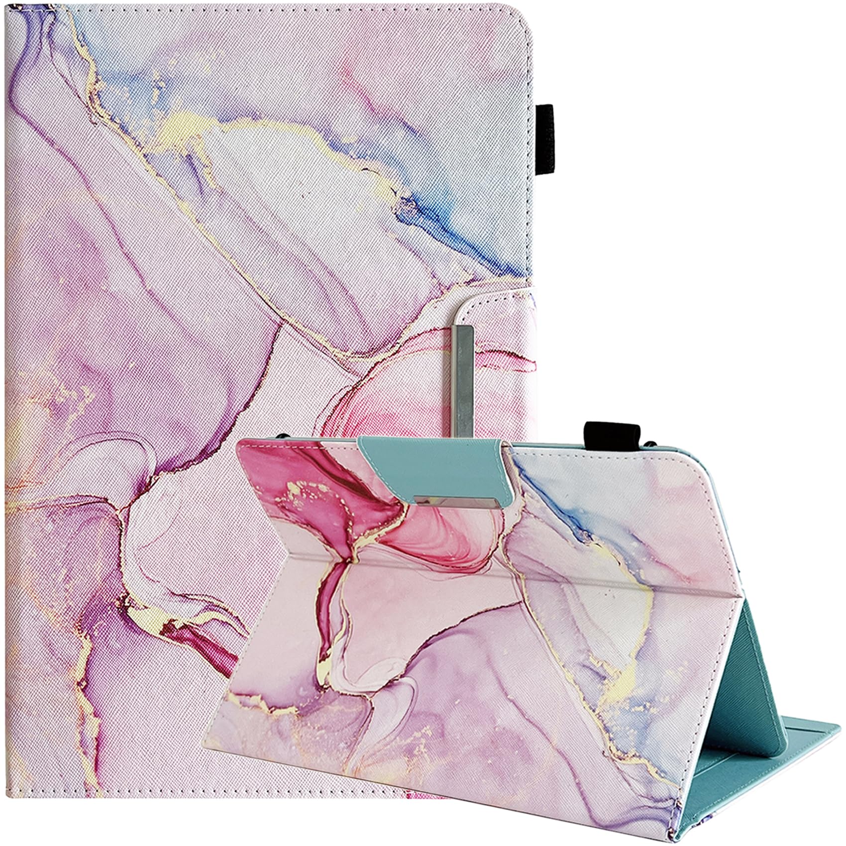 9.5-10.5 inch Tablet Case, Universal Protective Cover Stand Folio Case for 9 10 10.2 Inch Android Touchscreen Tablet, Pink-Gold Marble