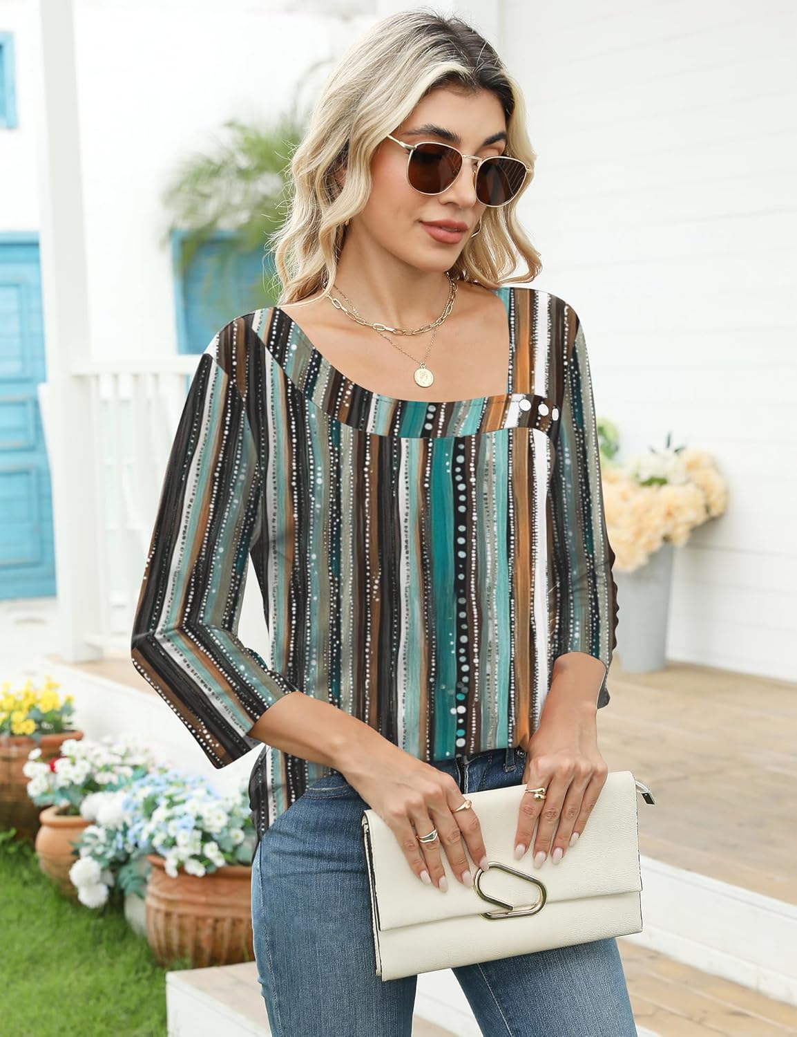 LOMON Womens 3/4 Length Sleeve T Shirts Asymmetrical Neck Tops Business Blouses for Women Fashion 2026 - Image 4