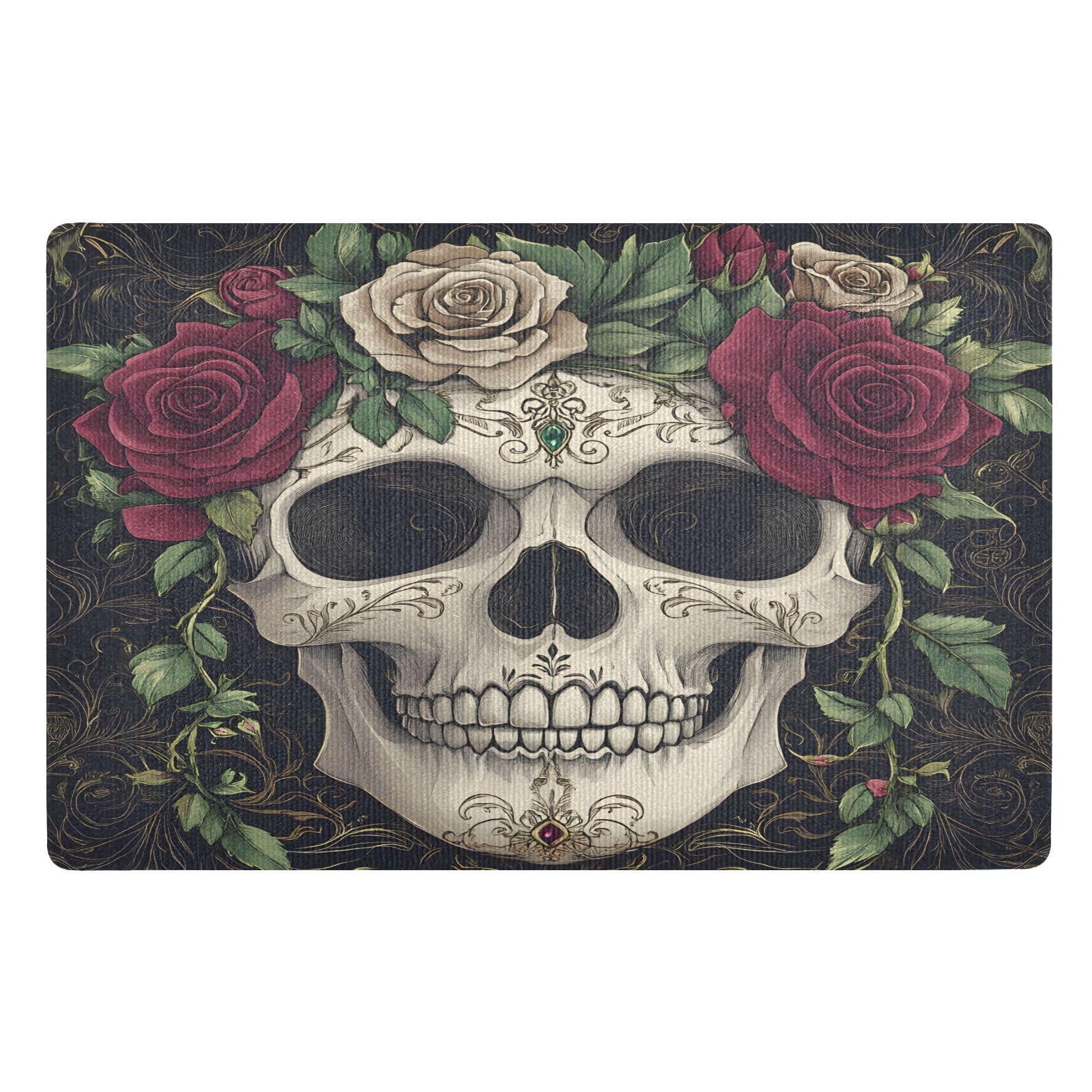 Paillasson d'intérieur absorbant tête de mort 50x80 cm