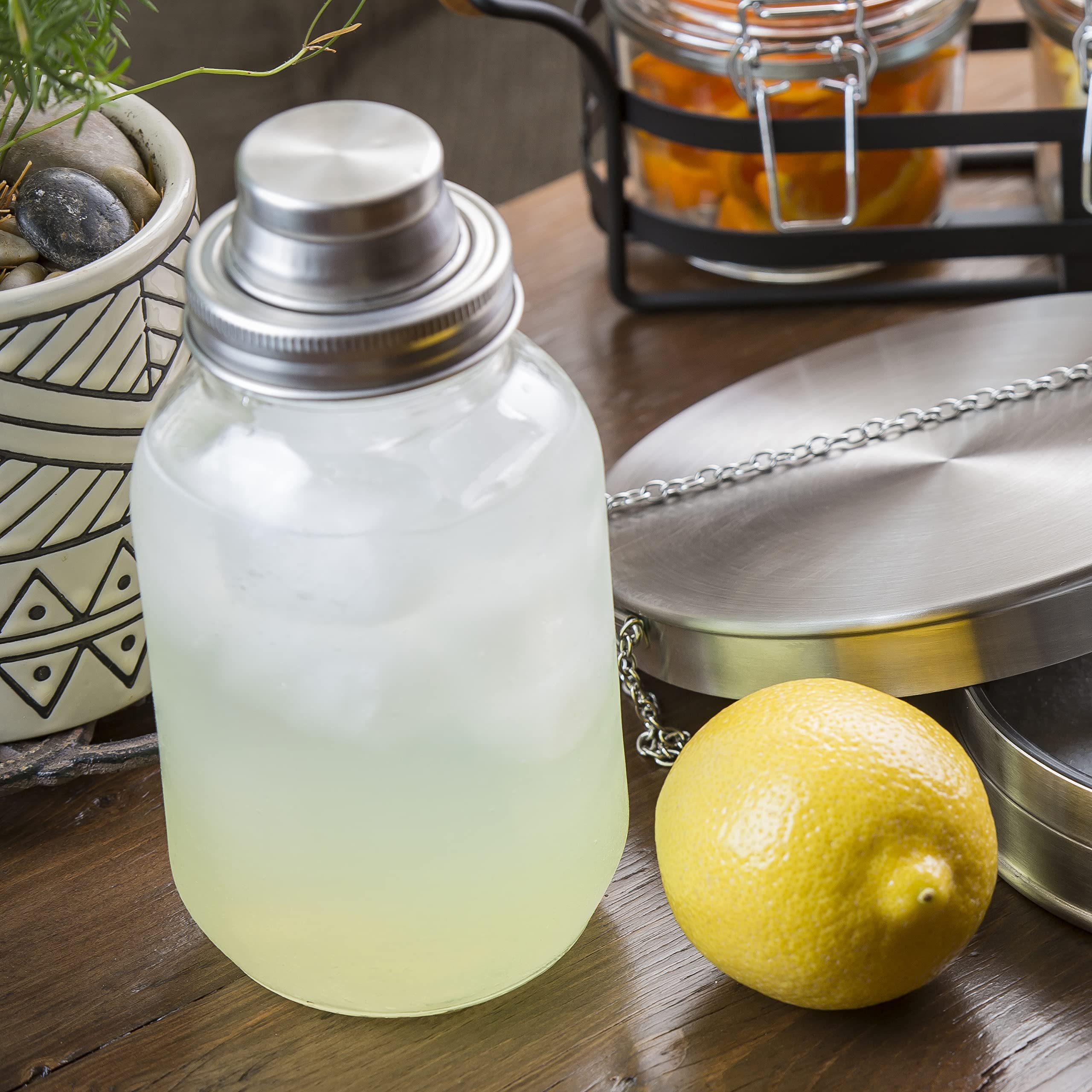 MJS14 Cash & Carry Mason Jar coctelera, 14 onzas., apto para lavavajillas, 18/8 superficie de acero inoxidable, vidrio 3