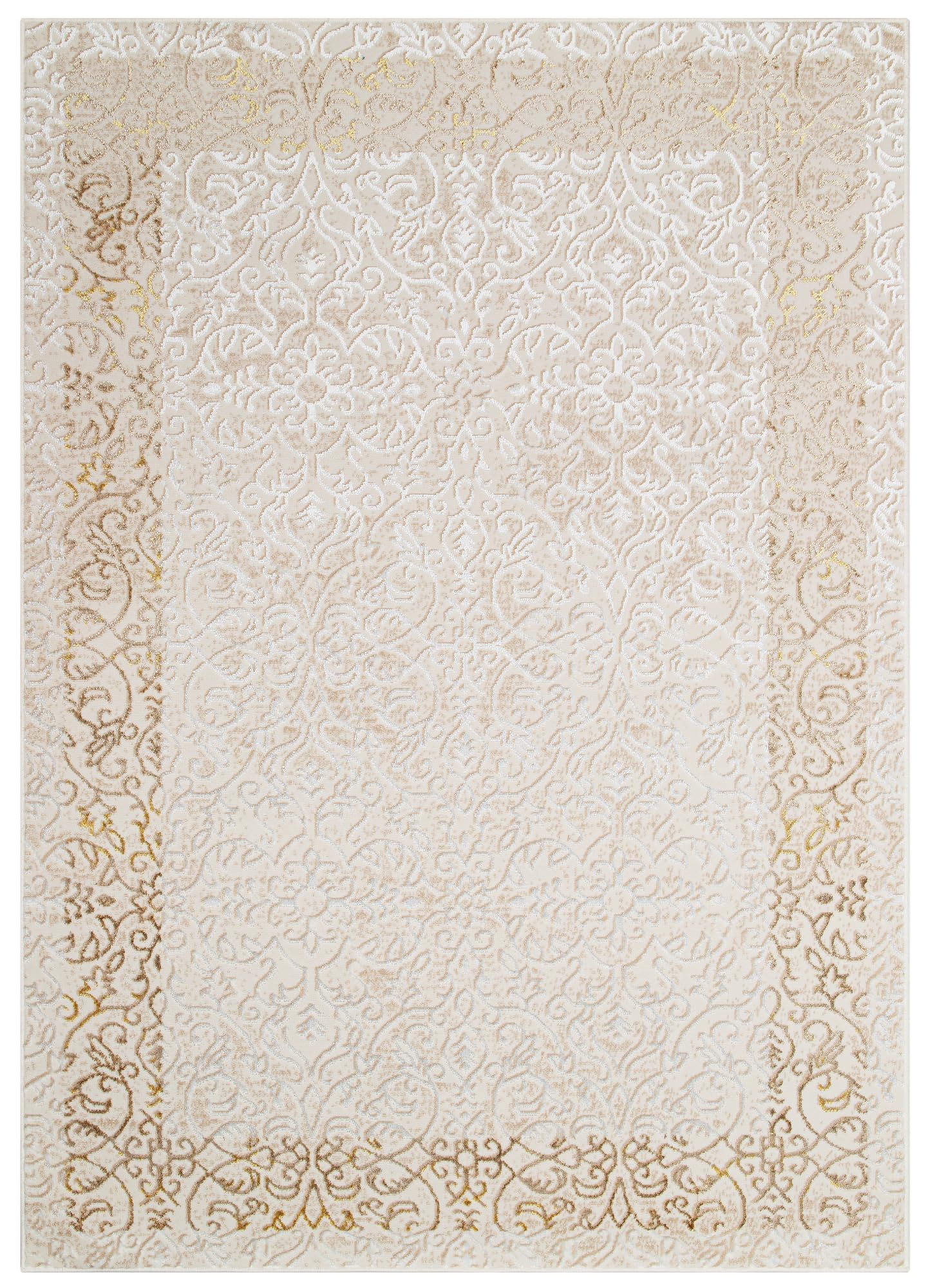 TAPISO Ares Alfombra de Pelo Corto Brillante Suave Crema Marrón Blanco Diseño Moderno Efecto 3D Alfombra de Salón Dormitorio Habitación Oeko-Tex 250 x 350 cm