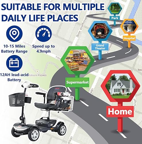 Miniatura 3 de Scooter de movilidad plegable para personas mayores, scooter de 4 ruedas para adultos, scooter médico eléctrico compacto para viajes, dispositivo de