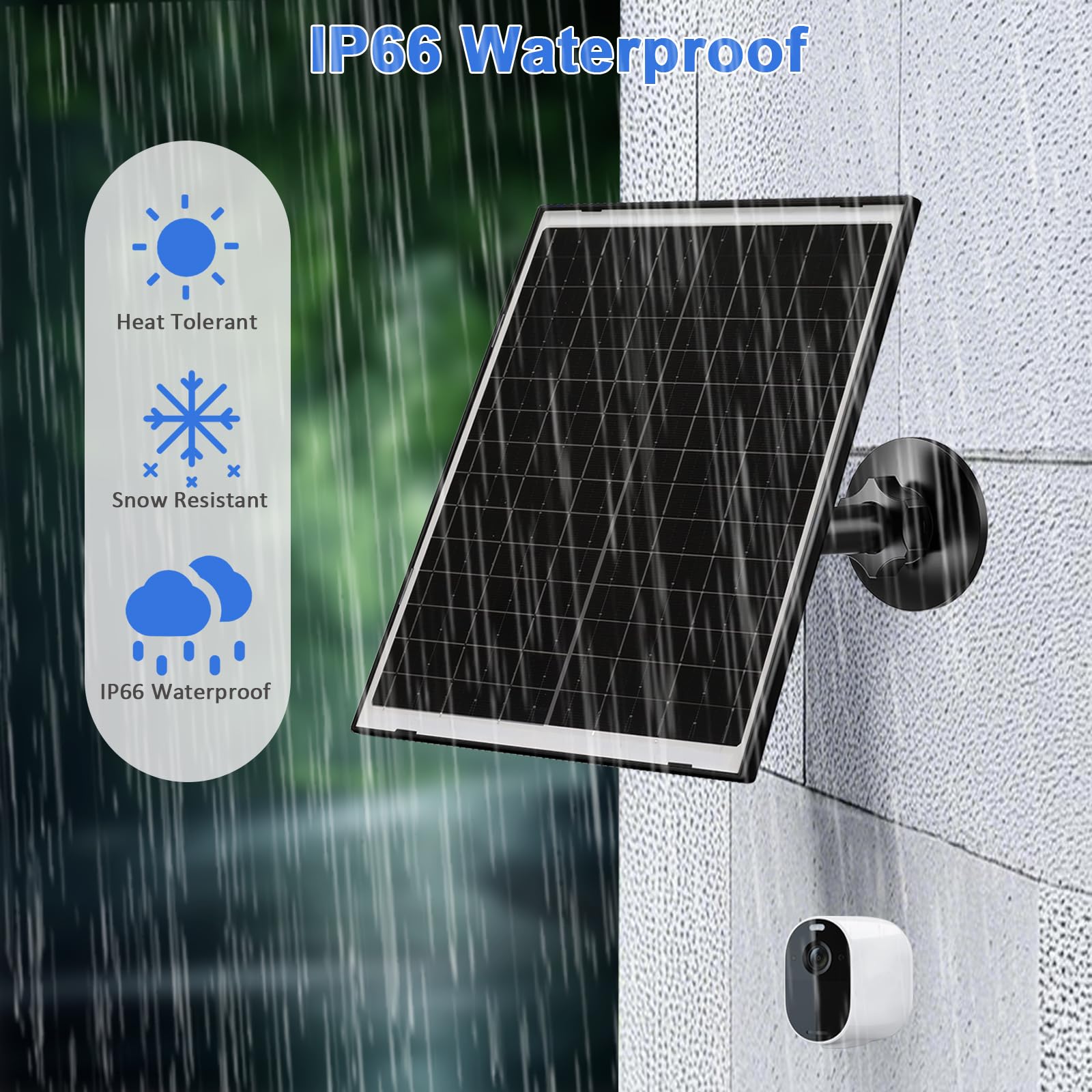 Zivif Caricatore a pannello solare per fotocamere Arlo Essential 2K (2a generazione), Essential XL e Spotlight - USB-C e Micro USB, impermeabile IP66, supporto regolabile a 360°, cavo da 2,2 m