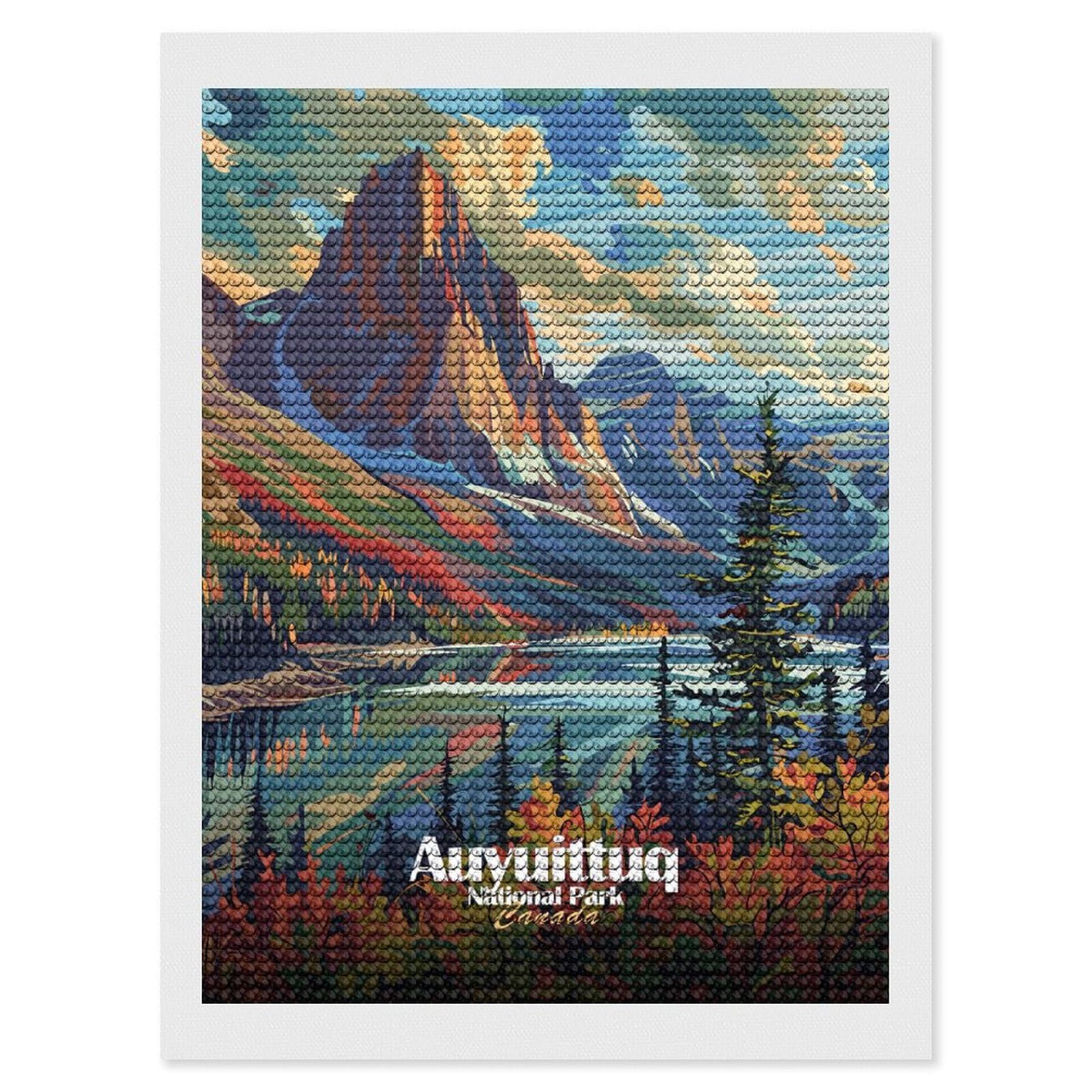 Junmoney Auyuittuq National Park Canada Landscape Diamond Painting Canvas Set 12"x16", for Adults, Sparkling Round Gems, Thoughtful Handmade Gift, Modern Decor