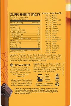 Sunwarrior Plant-Based Collagen Building Powder | 40 Servings, Chocolate Flavored & Vegan Protein Powder | USDA Organic 30 Servings, Chocolate Flavored