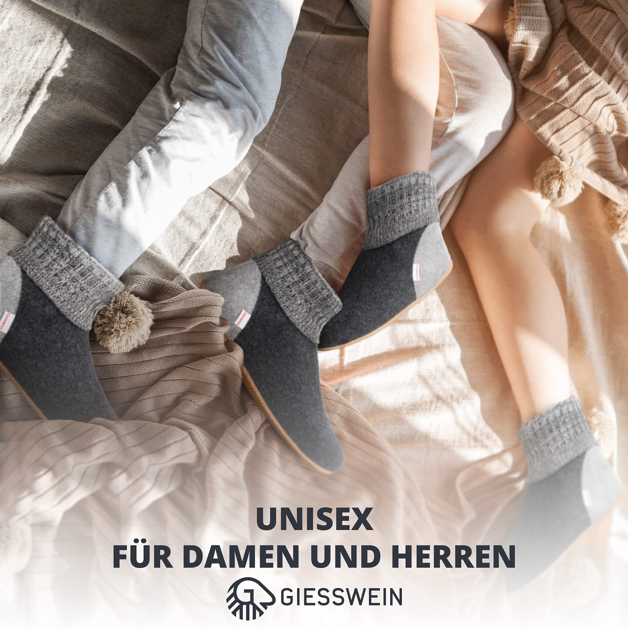 Giesswein Hüttenschuh Wildpoldsried | Warme Filz-Pantoffeln mit rutschfester Gummisohle fuer Damen & Herren - hohe Huettenschuhe fuer Zuhause