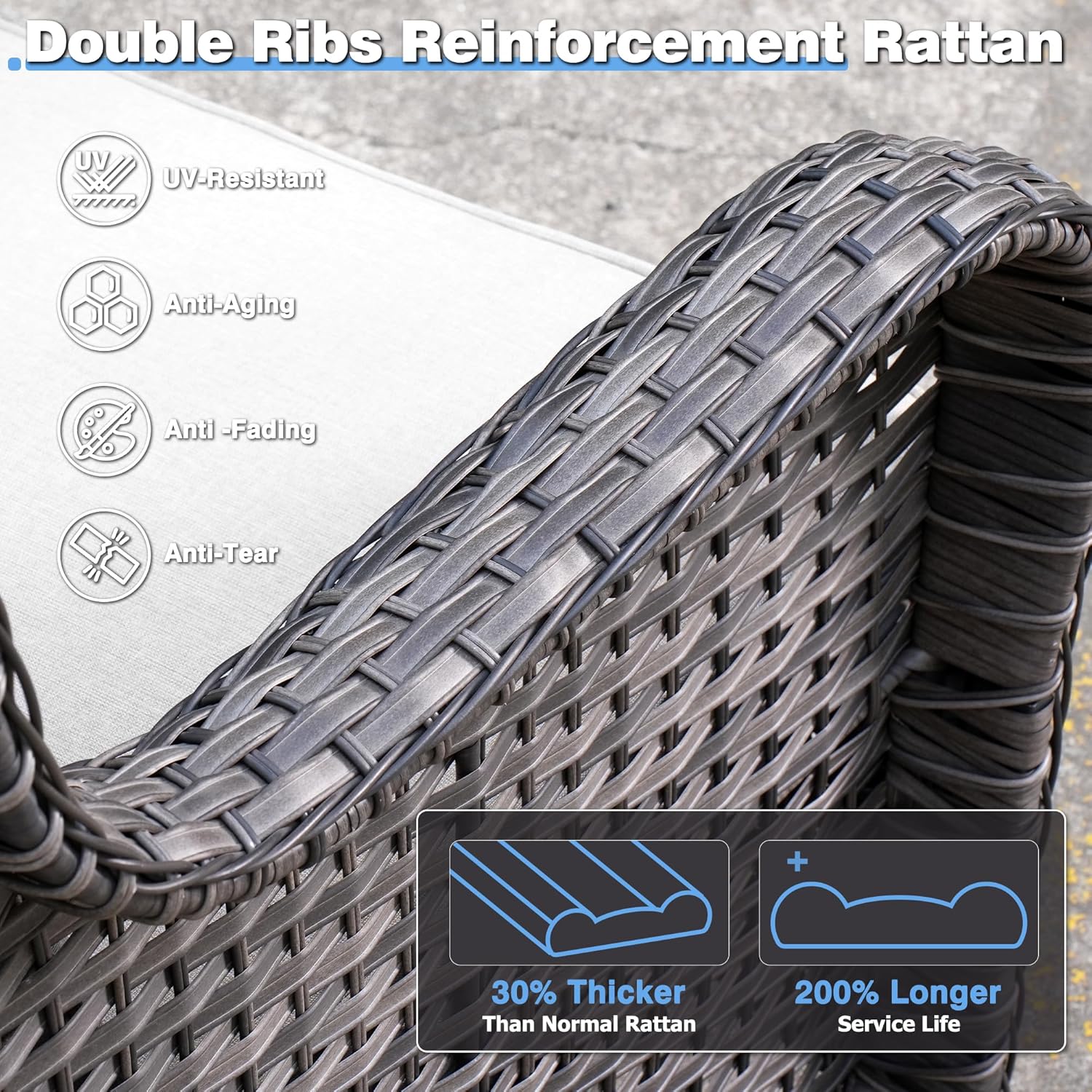 Patio Furniture Set with Fire Pit Table Swivel Chairs,7 Pieces Outdoor Furniture with All Weather Wicker Sofas,Outside Conversation Sets with Ottoman,Grey