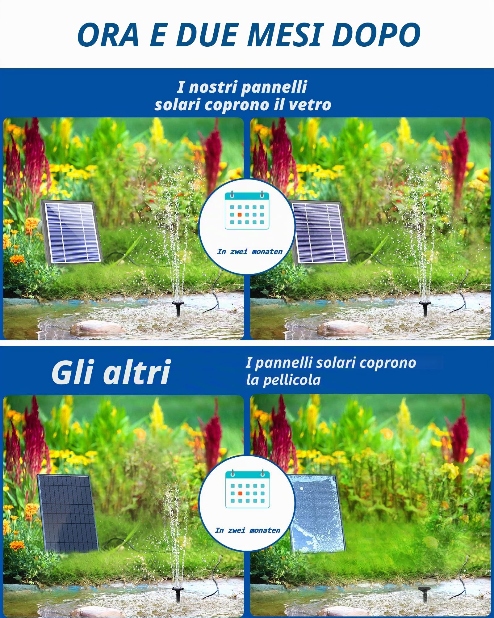 Pompa Solare per Laghetto 3.5W Fontana da Giardino con Tubo 1.2M 5 Ugelli