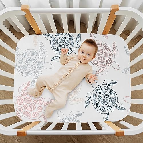 Miniatura 7 de xigua Sábana bajera ajustable para cuna de tortugas marinas para niñas y niños suave y transpirable para colchón estándar de cuna y cama infantil 27
