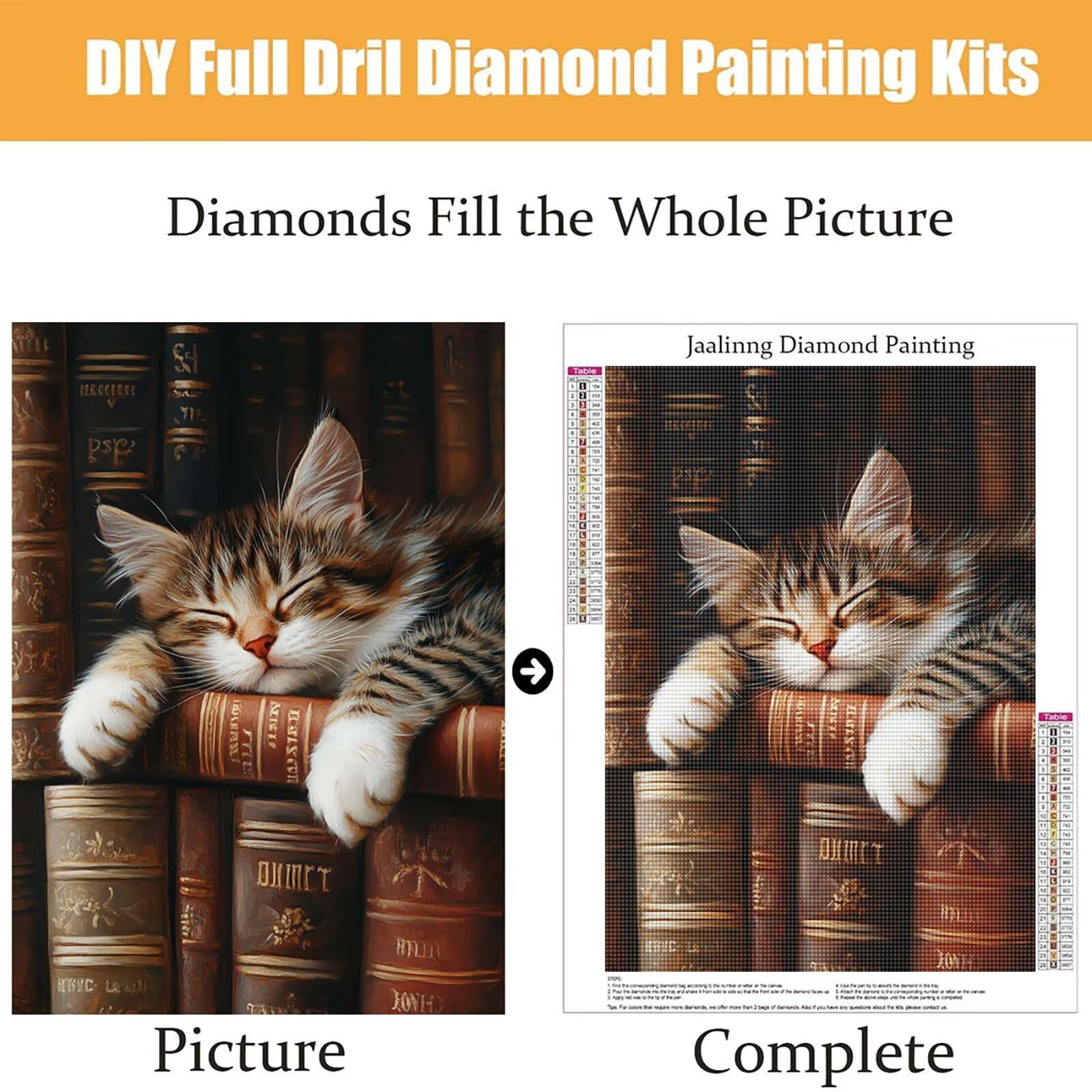Diamond Painting Kit Completo, Diamond Painting Gatto, 5D Quadrato Pittura Diamante Kit Manualidades Adultos DIY Diamantini Crystal Art Disegni Ricamo Punto Croce Artigianale, 80x100cm Animale j0-747