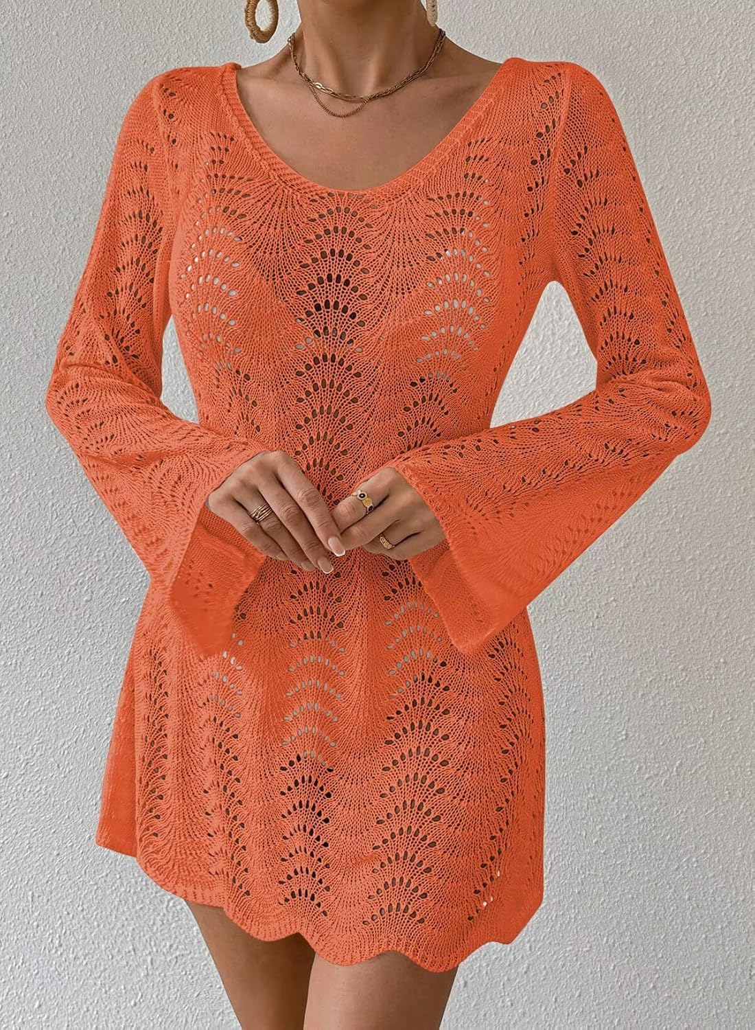 Womens Swimsuit Cover Up Long Sleeve Crochet Bathing Suit Mesh Backless Cover Ups Summer Beach Vacation Outfits 2026 - Image 5