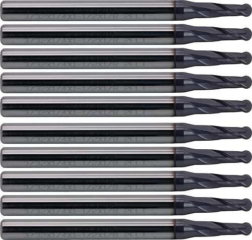 Miniatura 30 de CME 10 piezas de fresas de carburo micrograno, nariz de bola, revestimiento TiAlN, diámetro de fresado de 1/8 pulgadas, longitud de corte de 1/2