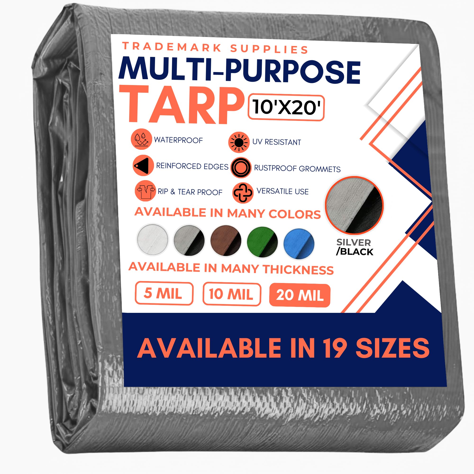 Large Waterproof Tarp- Heavy Duty Thick Poly Tarpaulin Ideal for Canopy Tents, Boats, RV or Pool Covers- Multipurpose Protective Tarps with Grommets for Indoor and Outdoor Use — view 61