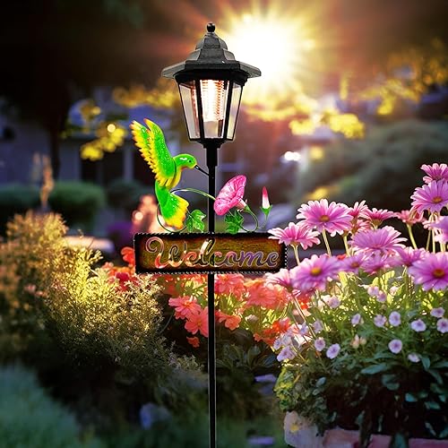 Miniatura 3 de Crosslight Letrero de bienvenida LED solar de colibrí, luz de estaca de jardín resistente a la intemperie para decoración al aire libre - Decoración