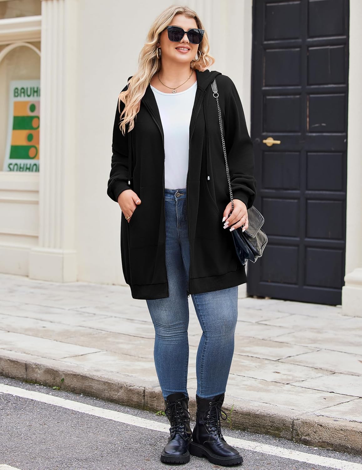 IN'VOLAND Women Plus Size Zip Up Hoodies Long Sleeve Tunic Sweatshirt Long Fleece Hoodie Jacket with Pockets - Image 3