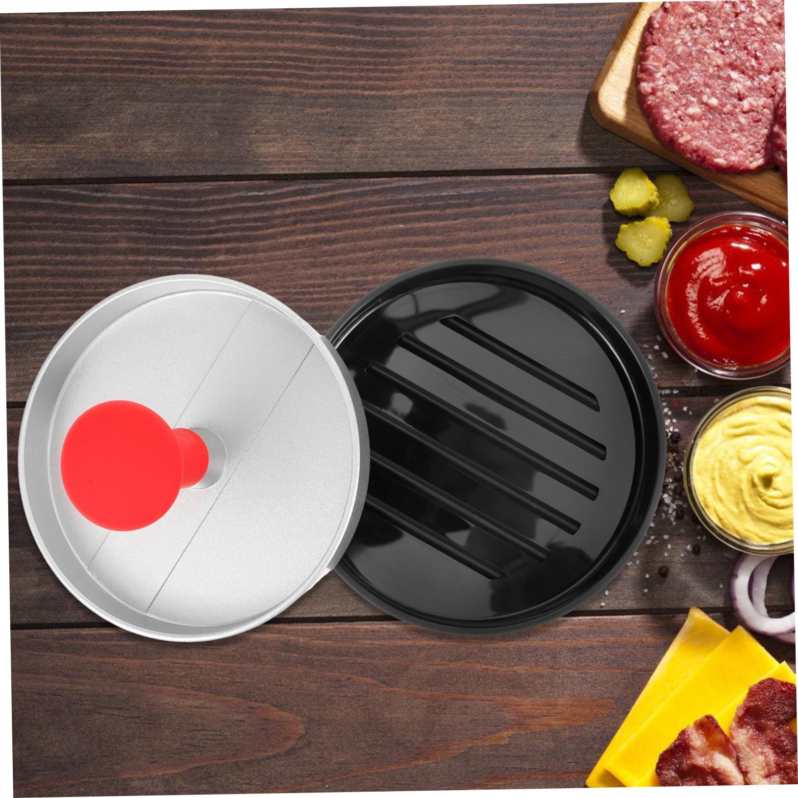 Sosoport 2 Stück Fleischpresse drücken Patty Maker Burgerpresse Speckpresse für Grillplatte Steak-Gewichtspresse Fleischpresswerkzeug Grillpresse Rostfreier Stahl Silver