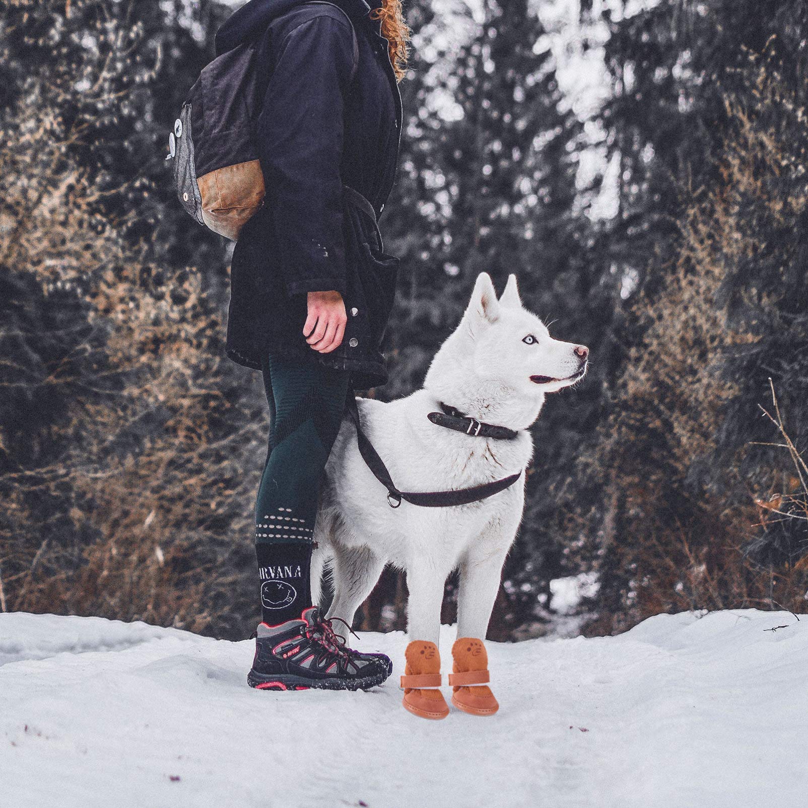 VANZACK 12pezzi Scarpe Invernali per Cani Stivaletti Pile Antiscivolo XXL per Protezione Condizioni Climatiche Avverse Colore caffè per Passeggiate e attività all Aperto