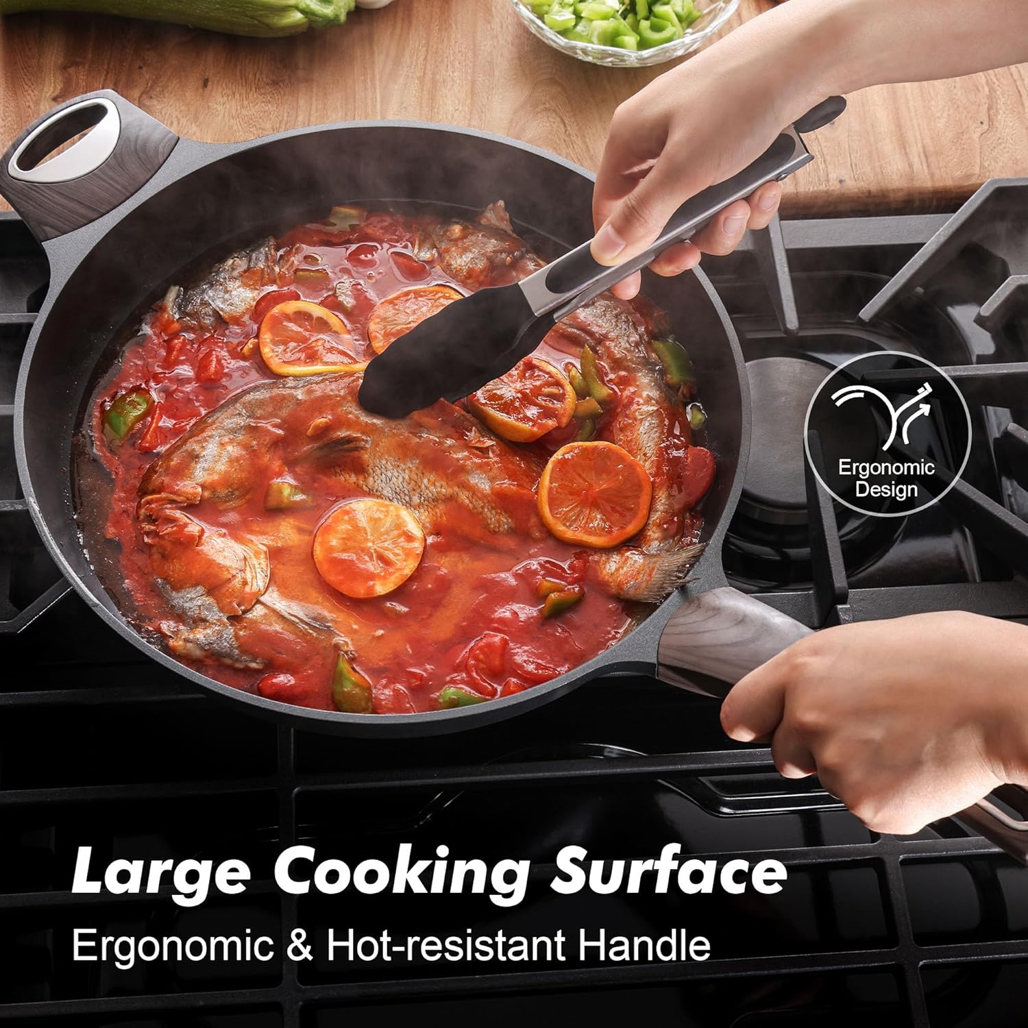 SENSARTE Nonstick Frying Pan Skillet 12.5Inch Large Non Stick Omelette Pans with Ergonomic Handle, Healthy Kitchen Cooking Chef's Pan, Free of Intentionally Added PFOA, Induction Compatible, Black - Image 3