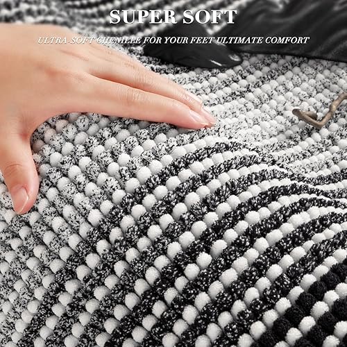 Miniatura 2 de BSICPRO Juego de alfombras de baño de 3 piezas, tapetes de baño en forma de U, tapete de baño de felpilla antideslizante absorbente a rayas largas,