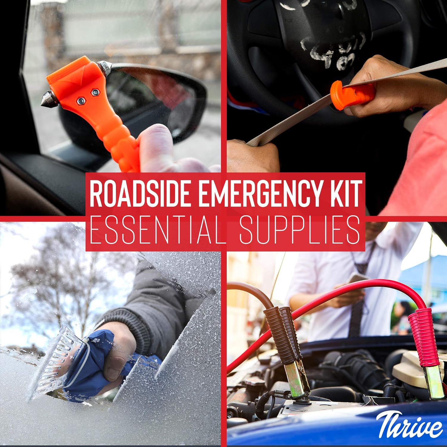 Thrive Car Emergency Kit with Jumper Cables + First Aid Kit | Auto Emergency Kit & Car Accessories | Roadside Vehicle Assistance | Car Tool Kit Bag | Road Trip Essentials : Automotive