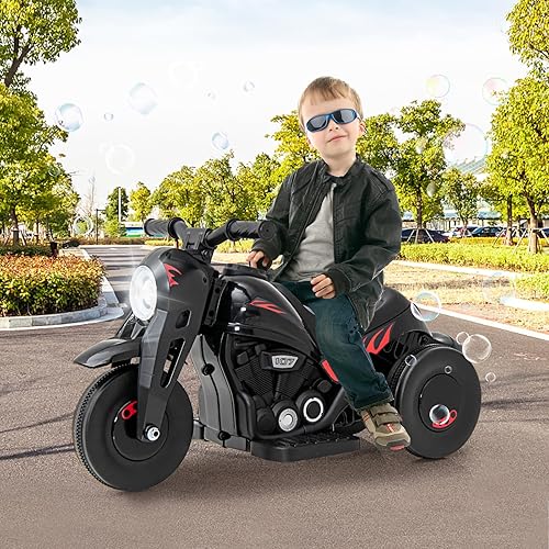 Miniatura 3 de OLAKIDS Motocicleta para niños, automóvil eléctrico de 6 V con función automática de burbujas, pedal de pie, faro, música, 3 ruedas antideslizantes