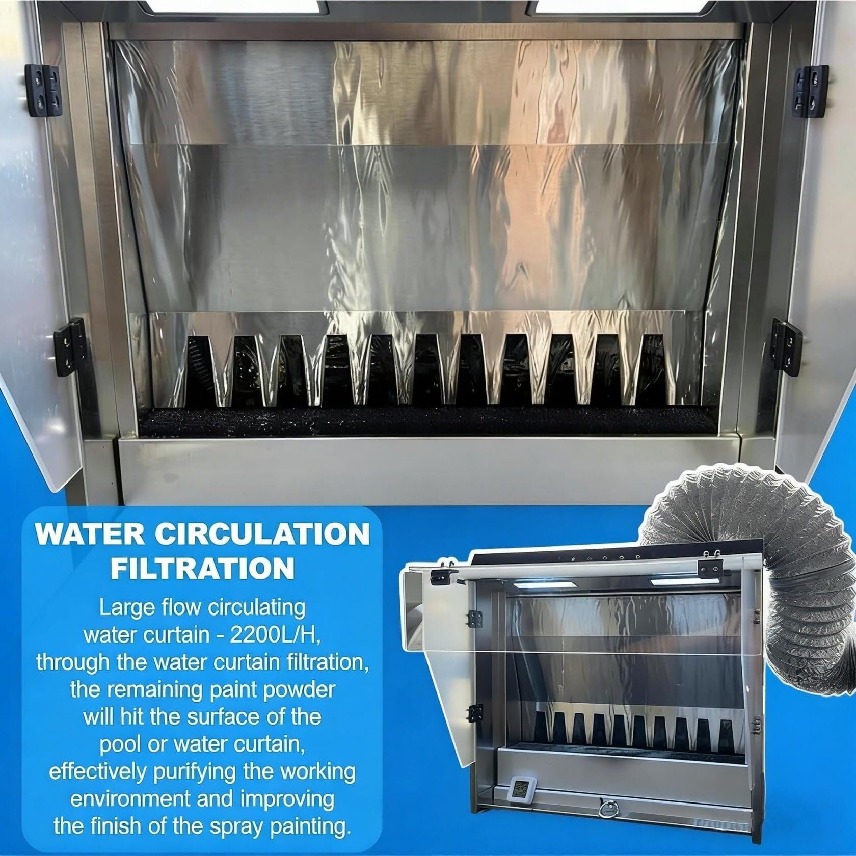 180W Wasserfall-Sprühkabine Intelligente Wasservorhang-Lackierkabine 2200 L/h Luftstrom 33cm Arbeitsfläche 3 LED-Leuchten Absauganlage Airbrush