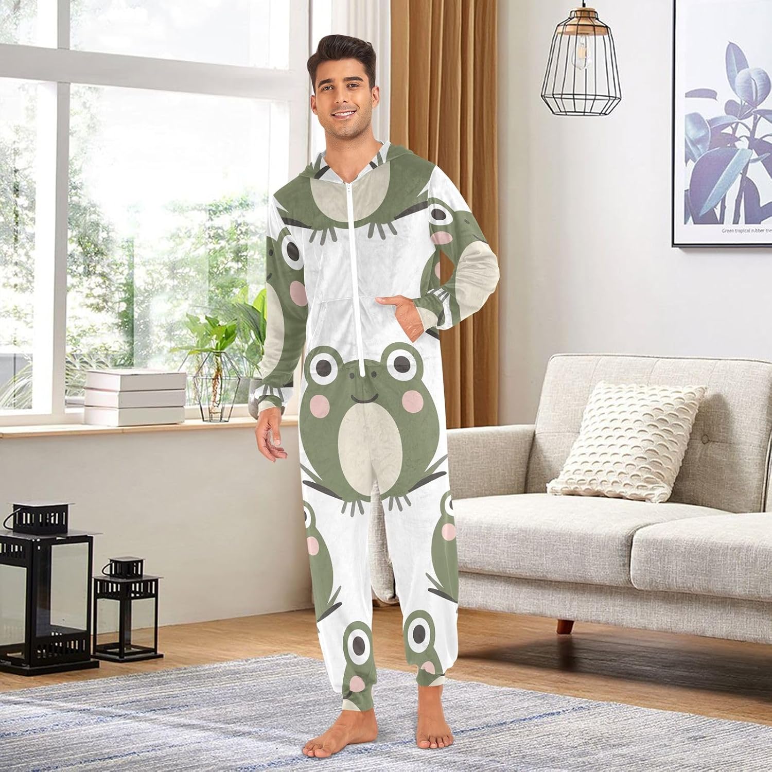 GAIREG Frogs Cute Green Men Women Onesie Pjs, Soft Adult Onesie Christmas Pajamas