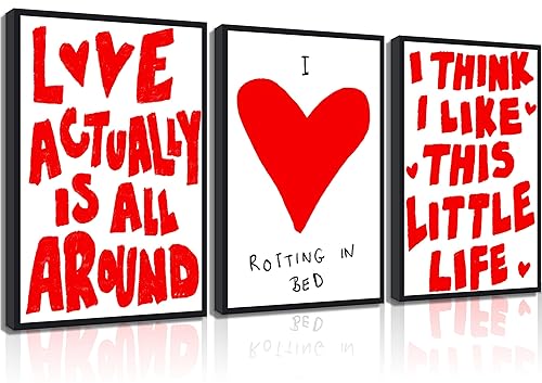 3Pcs Trendy Red Preppy Canvas Wall Art Inspirational Love Quotes