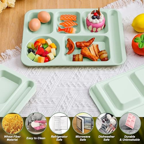 Miniatura 4 de Pinkunn Juego de 8 platos divididos grandes de paja de trigo de 14 pulgadas, platos divididos irrompibles, aptos para microondas, lavavajillas,