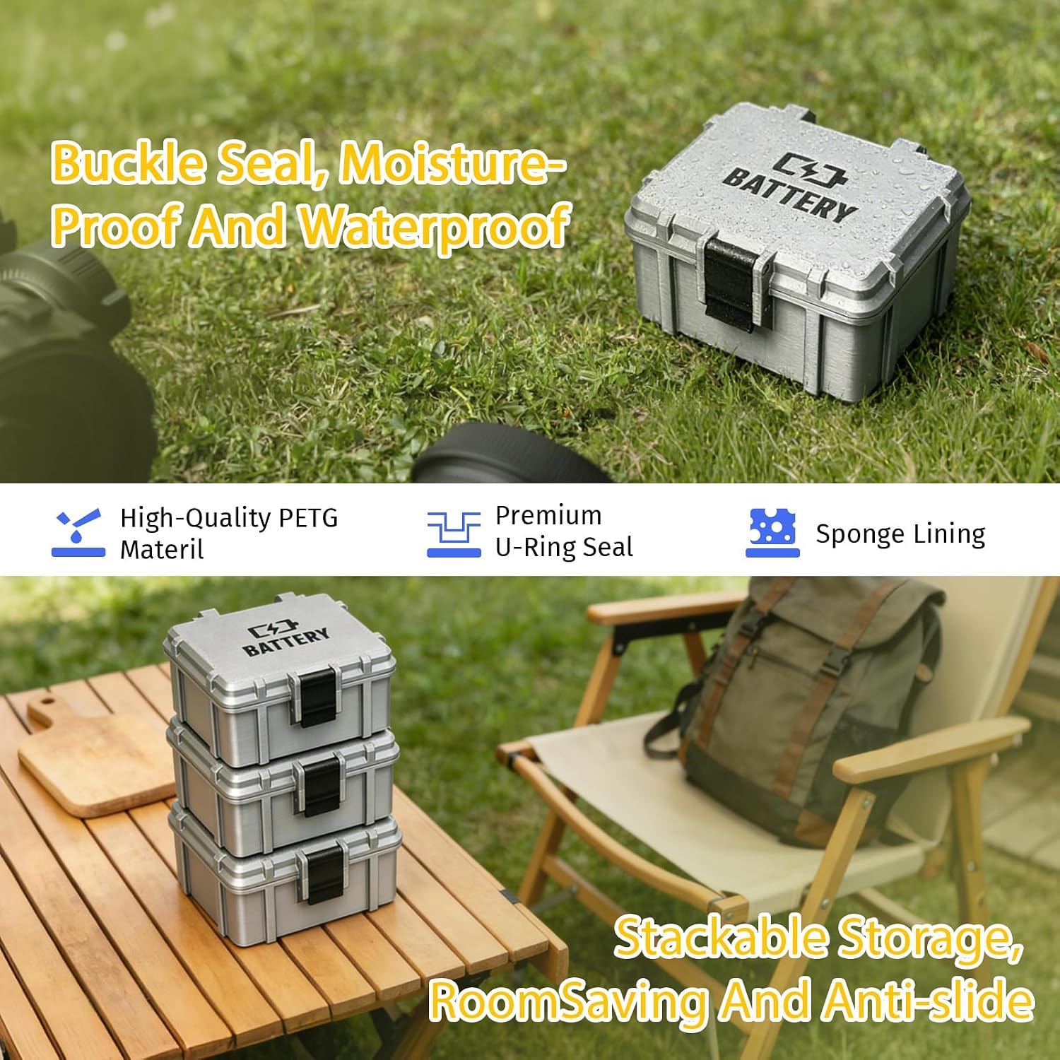 Battery Storage Case for 18 AA and 12 AAA Battery, 3D Printing PETG Waterproof Hard Case Batteries Caddy Organizer Holder, Alkaline Batteries Storage Holder for Household Outdoor, Mechanical Style