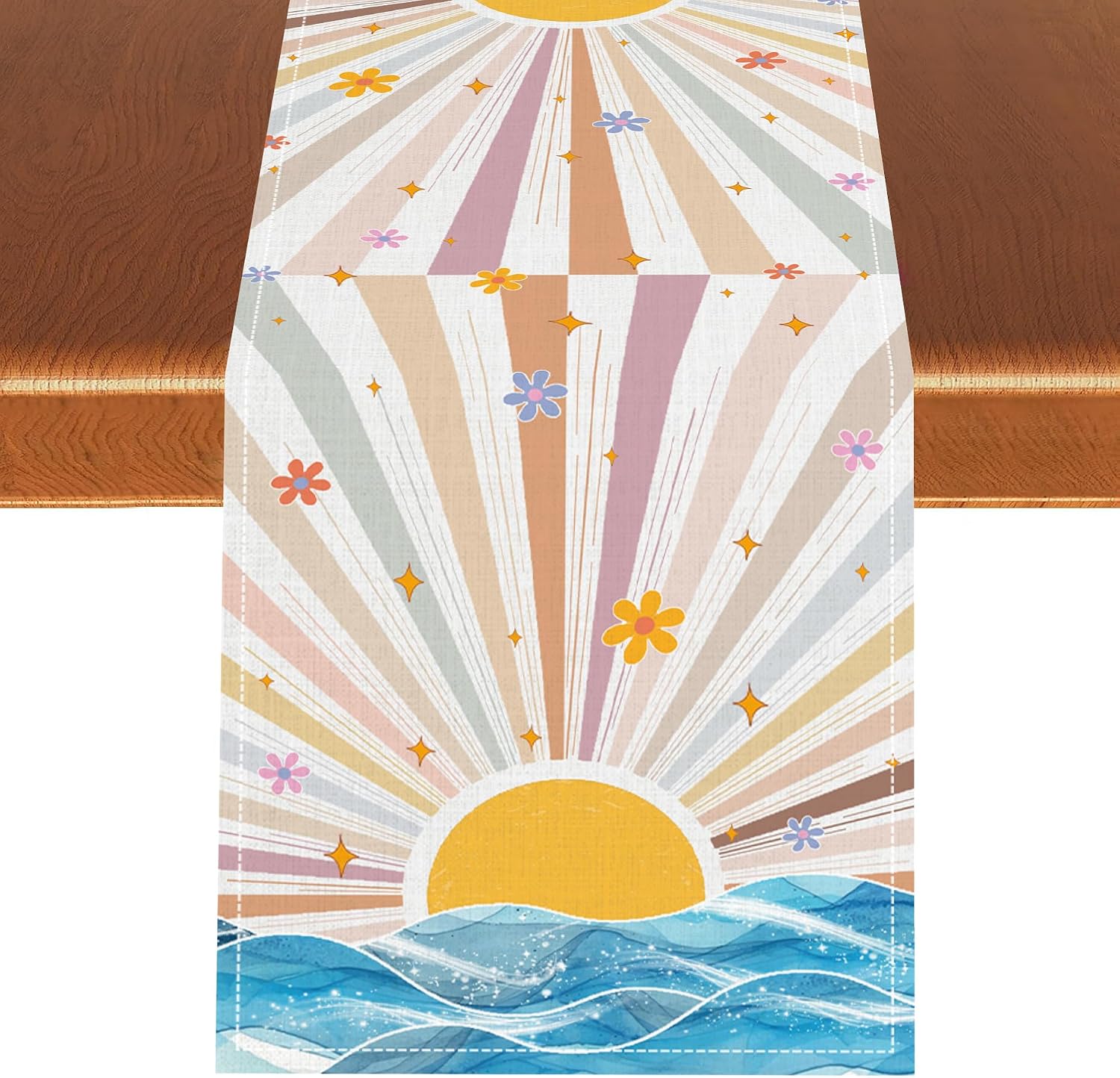Retro 70s Groovy Table Runner, Vintage Hippie Funky 70s 60s Abstract Colorful Aesthetic Modern Farmhouse Coffee Table Center Decor for Kitchen Living Room Holiday Party Table Decorations 13x36