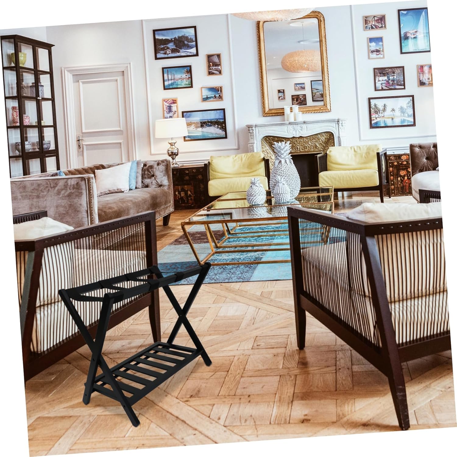 1pc Decorative Wooden Foldable Storage Rack for Luggage Shoes and Household Items Practical Luggage Holder for Home Bedroom Office and Travel Use