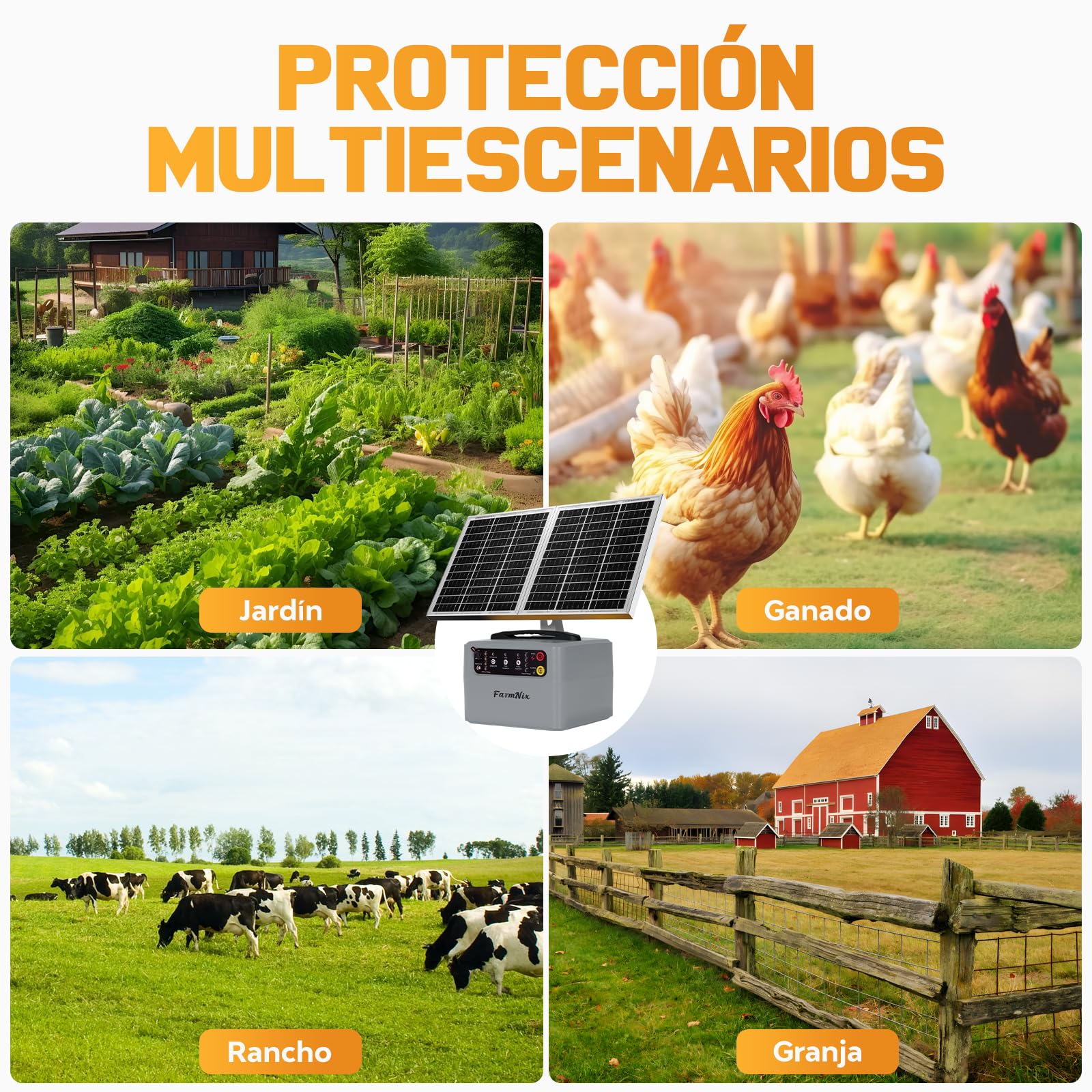 48KM Solar Pastor Electrico, 0.3- 1.5J 6-12KV Ajustable pastor electrico Cerca eléctrica Controlador para Granja de animales, Electrificador de cercados para Ganado, Aves, Granja