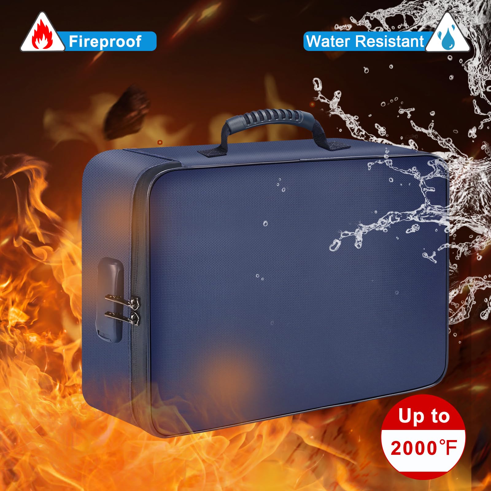 Tamfile Fireproof Document Box, 14.2''×10.6''×4'' Waterproof Document Organiser Bag with Lock - Image 2