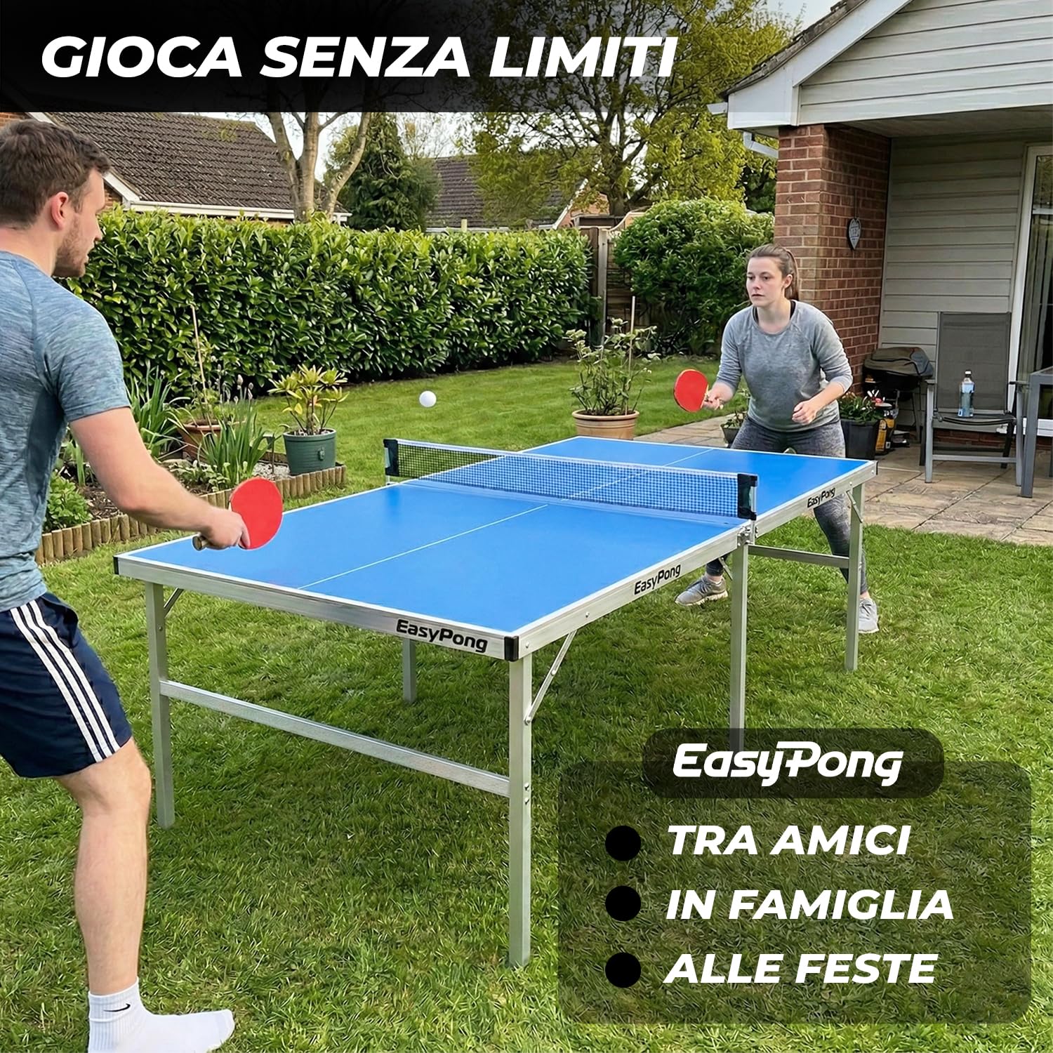 EasyPong | Tavolo da Ping Pong Blu | 182x91cm | qualità Premium | Facile da trasportare | Stabile | Ideale per Esterni e Interni | 2 Racchette + 4 Palline | Tennis da Tavolo | OriginalCup