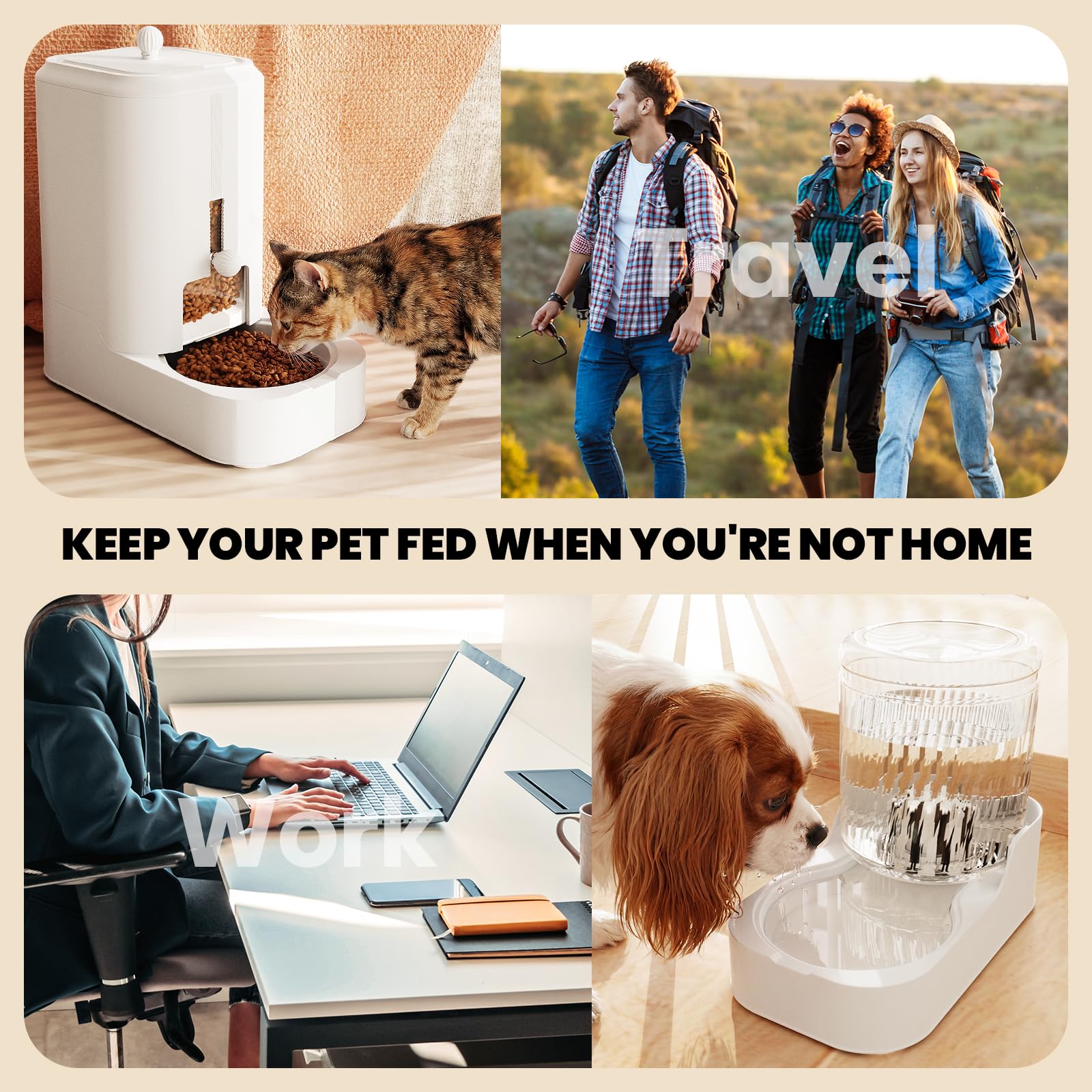 JUNSPOW Distributore automatico di ciotole per cani e gatti, dispenser regolabile per cibo e mantenere il cibo asciutto, alimentatore automatico per animali domestici e abbeveratoio per cani e gatti
